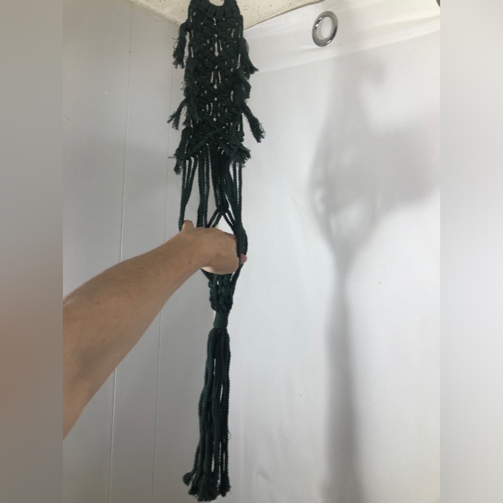 Green Woven Macrame Plant Hanger. NEW